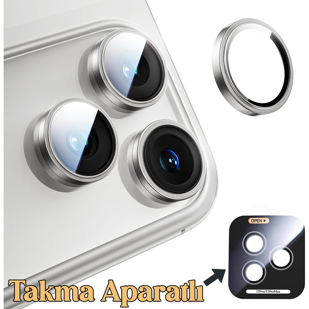 iPhone 17 Pro Max - 17PRO Takma Aparatlı Metal Temperli Dayanıklı Kamera Lens Koruyucu Hd Kalite - Renk Cep Telefonu Fiyatı