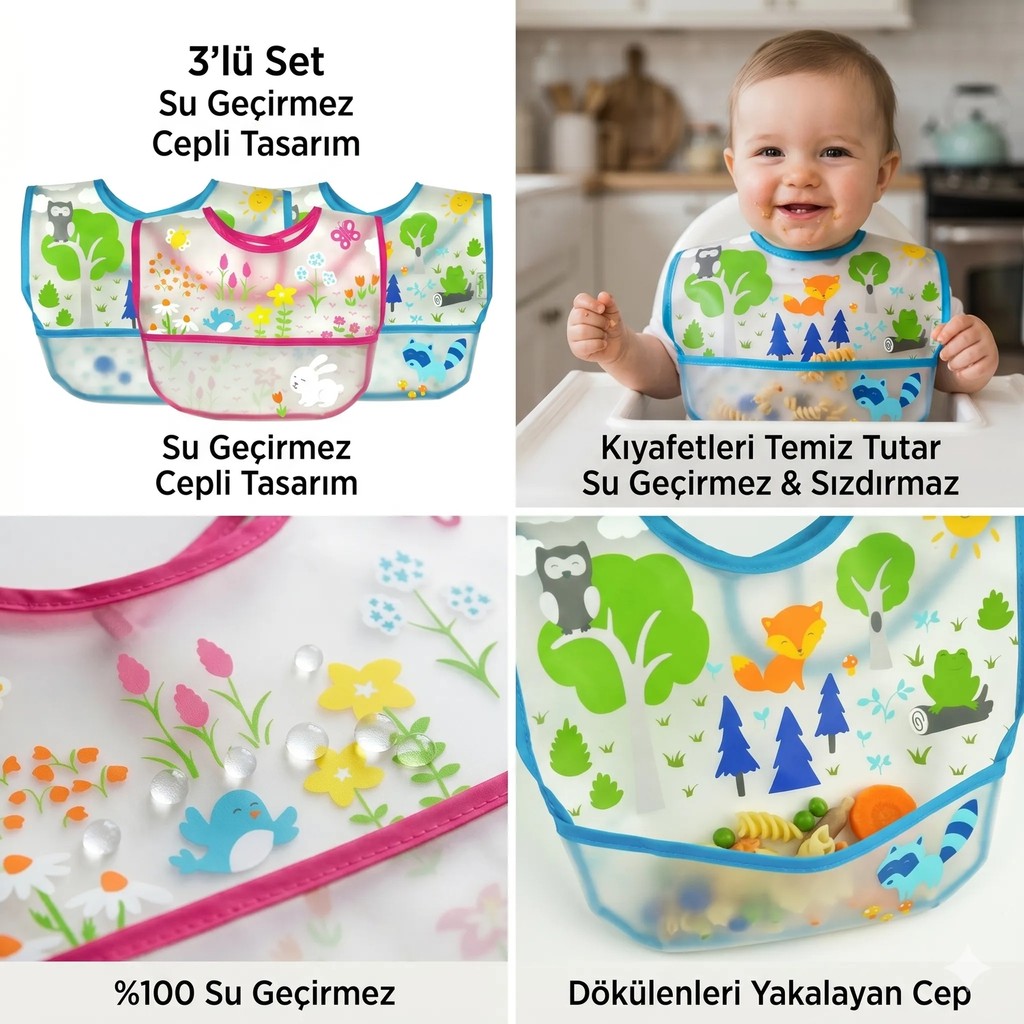iplay Alt Açma Hediyeli, 3 Adet, i Play 6-18 Ay Su Geçirmez Eva Kumaş Bebek Cırtlı Mama Önlüğü, 3'lü Paket - Renkli - 6 - 18 Ay Diğer Fiyatı