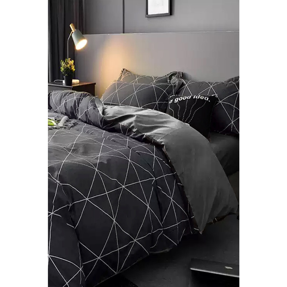 İQON Lastikli Çarşaflı Nevresim Takımı Çift Kişilik Geometric Gri Nevresim Takımı Fiyatı