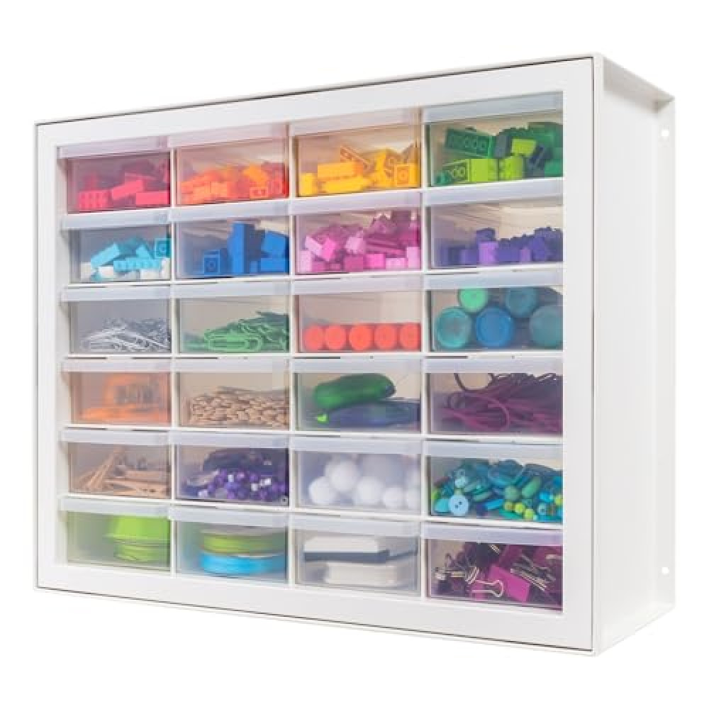 IRIS USA 24 Storage Drawer Organizer, Craft Cabinet Storage, Craft Organizers and Storage Drawer, Art Storage Cabinets, Small Parts, Nuts and Bolts, Tool Organizer Storage, Scrapbook Art Hobby - White