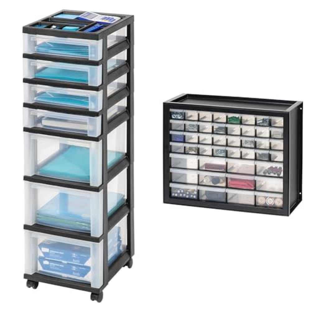 IRIS USA Craft Organizers and Storage, Rolling Storage Cart for Classroom Supplies, Storage Organizer & USA 44 Drawer Stackable Storage Cabinet for Hardware Parts Crafts