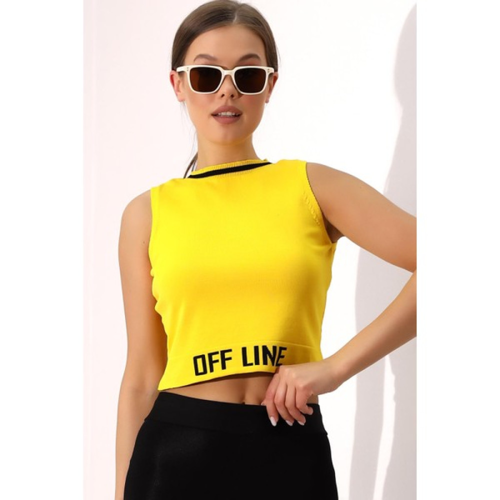 Irmak Kerekli Kadın Bisiklet Yaka Kolsuz Triko Bluz, Bisiklet Yaka Bluz, Triko Bluz, Yazlık Bluz, Sarı Triko Bluz Bluz Fiyatı