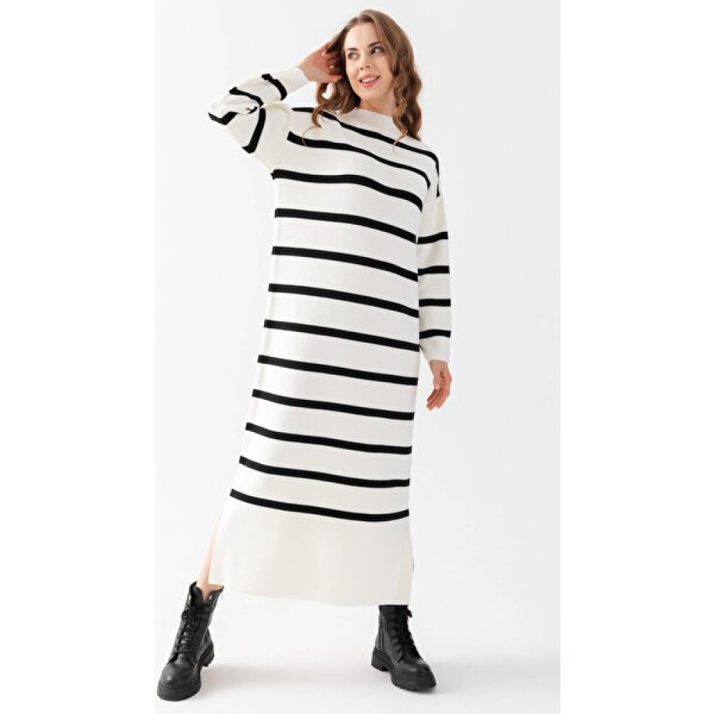 Irmak Kerekli Kadın Çizgili Oversize Elbise, Kadın Elbise,triko Elbise, Oversize Elbise, Uzun Elbise, Ekru Siyah Elbise Fiyatı