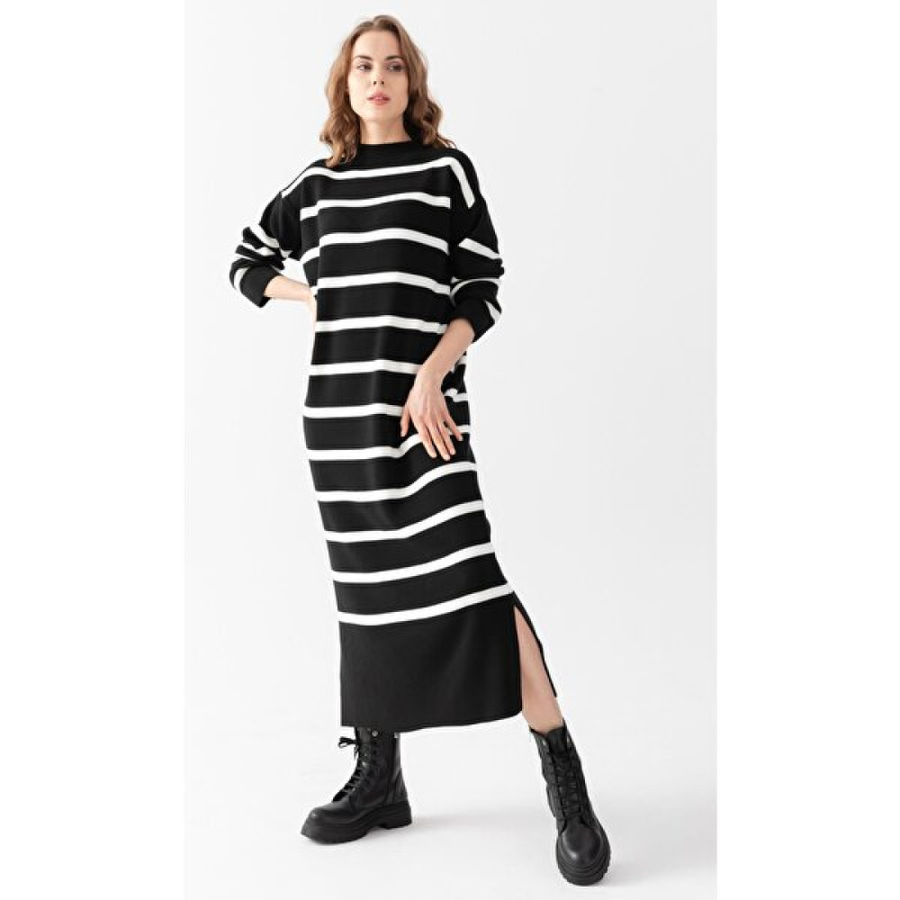Irmak Kerekli Kadın Çizgili Oversize Elbise, Kadın Elbise,triko Elbise, Oversize Elbise, Uzun Elbise, Siyah Ekru Elbise Fiyatı