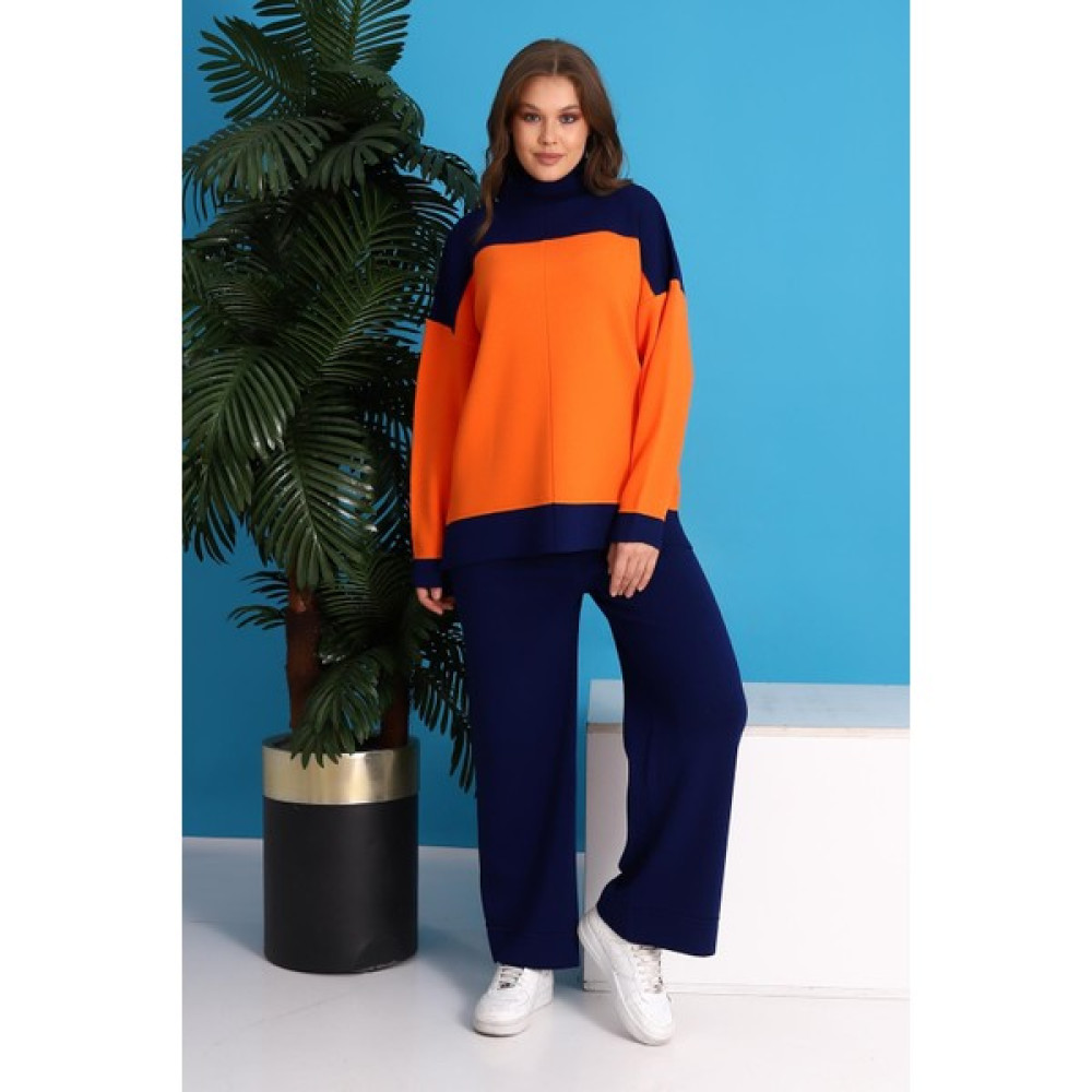 Irmak Kerekli Kadın Oversize Color Block Triko Alt Üst Eşofman Takımı,kışlık Eşofman Takımı, Oversize Eşofman Takımı, Lacivert Oranj Eşofman Takımı Kadın Eşofman Fiyatı