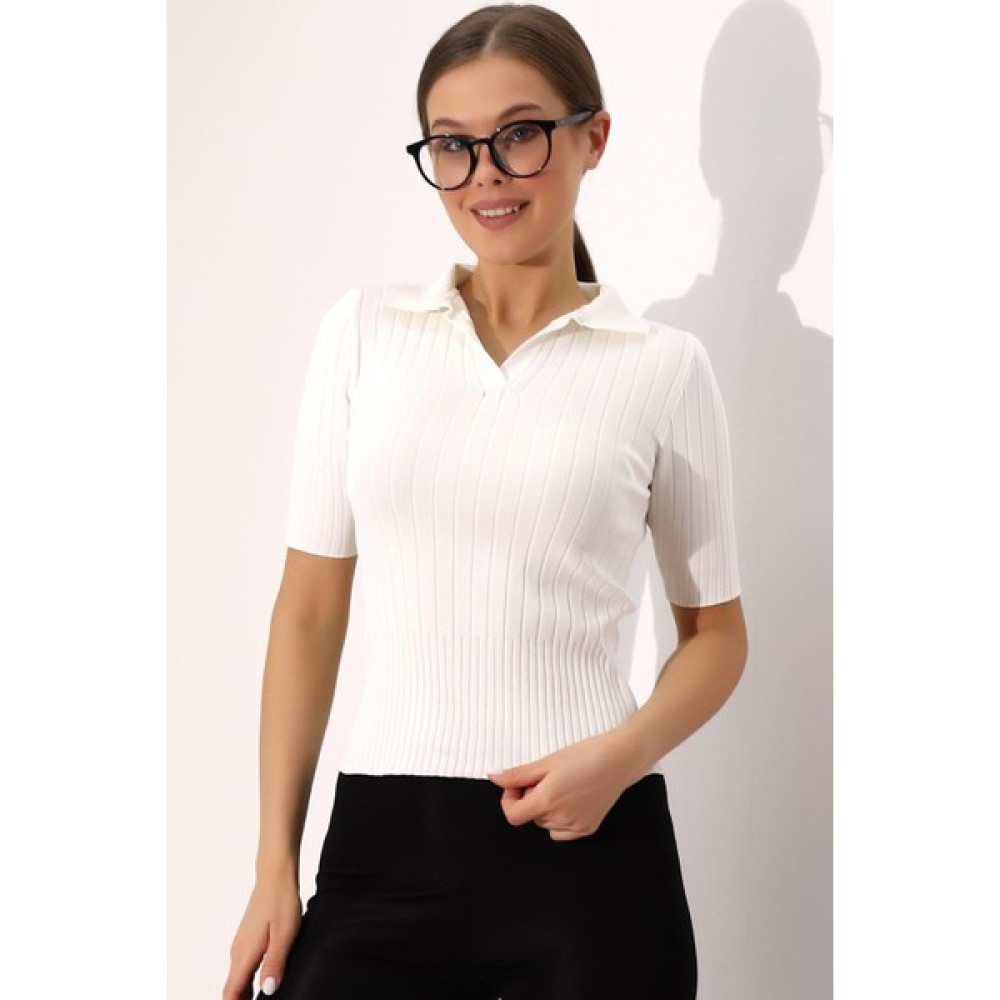 Irmak Kerekli Kadın Polo Yaka Triko Bluz, Triko Bluz, polo Yaka Bluz, Yazlık Bluz, Ekru Triko Bluz Bayan Kazak & Süveter & Triko Fiyatı