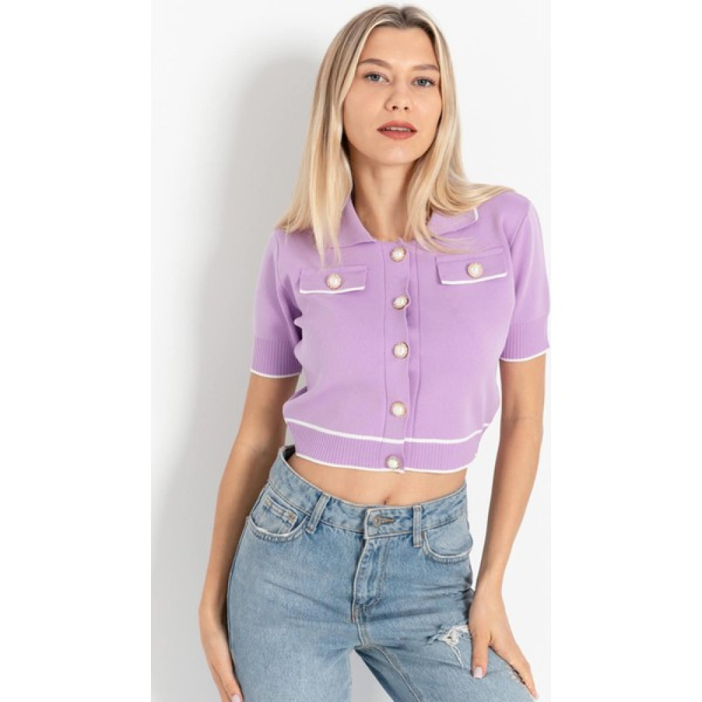 Irmak Kerekli Kadın Polo Yaka Triko Crop Hırka, Triko Hırka, Kadın Hırka, Polo Yaka Hırka, Crop Hırka, Lila Hırka Kadın Hırka Fiyatı