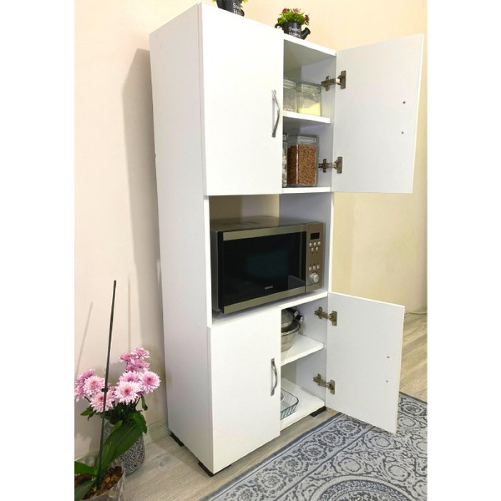 Irmak Mobilya 4 Kapaklı Orta Bölmeli Çok Amaçlı Beyaz Mikrodalga Fırın Dolabı, Mini Fırın Mutfak Dolabı Mutfak Dolabı / Mobilyası Fiyatı