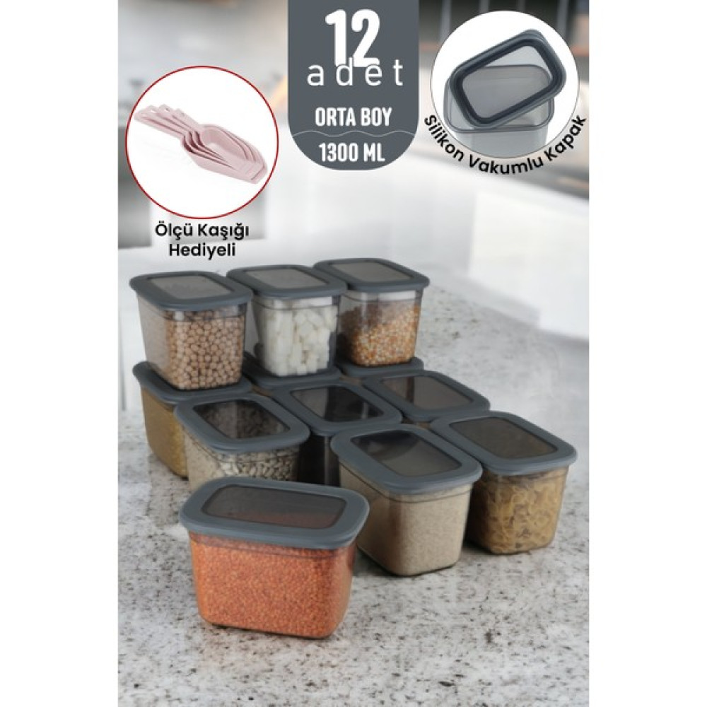 Ironika 12’li Vakumlu Silikon Kapaklı Erzak Bakliyat Baharat Saklama Kabı Dikdörtgen Saklama KUTUSU SETI 12X1,3LT Saklama Kapları Fiyatı