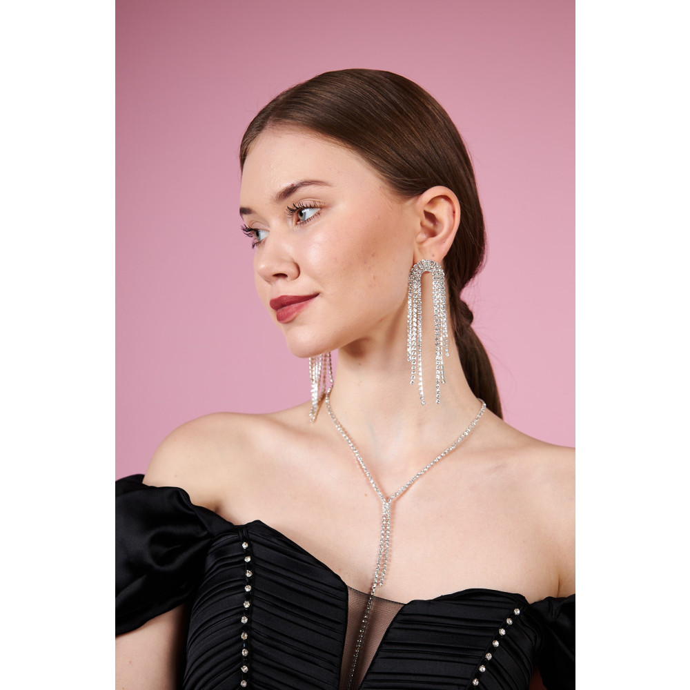 irva collection Taşlı Püsküllü Sallantılı Abiye Küpe Bijuteri Küpe Fiyatı