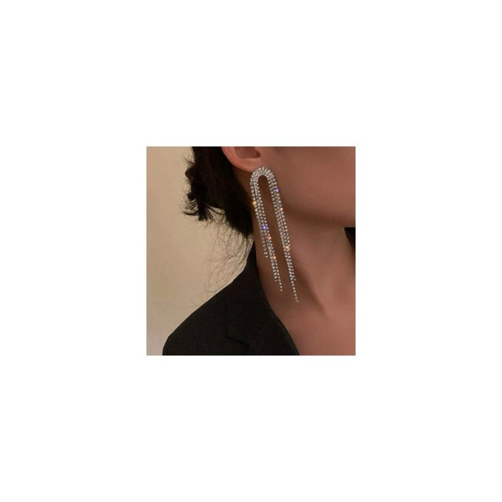 İrva Collection Taşlı Püsküllü Sallantılı Abiye Küpe - 8 cm - Gümüş Bijuteri Küpe Fiyatı