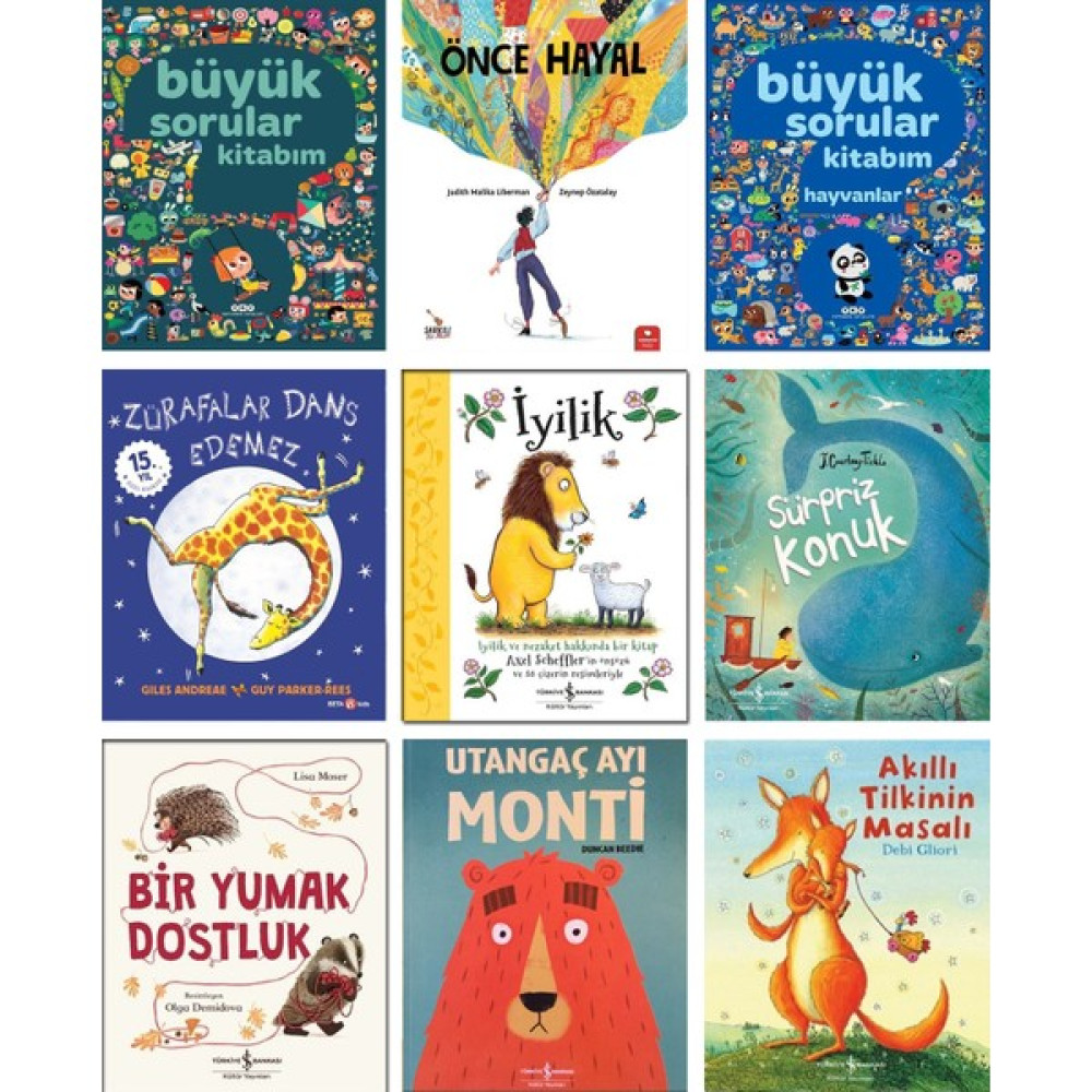 İş Bankası Kültür Yayınları - Büyük Sorular Kitabım + Hayvanlar + Önce Hayal + Zürafalar Dans Edemez + İyilik + Sürpriz Konuk + Bir Yumak Dostluk +... Okul Öncesi Eğitici & Öğretici Kitaplar Fiyatı