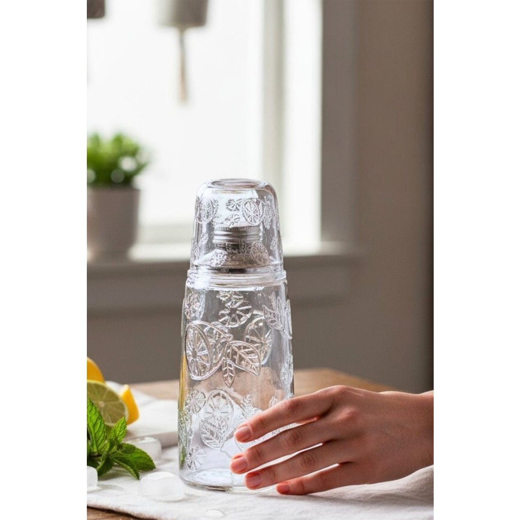 iselahome Lemora Cam Başucu Sürahisi 1200 ml Desenli Kapaklı Su Şişesi - Gri - 1,2 lt Diğer Fiyatı
