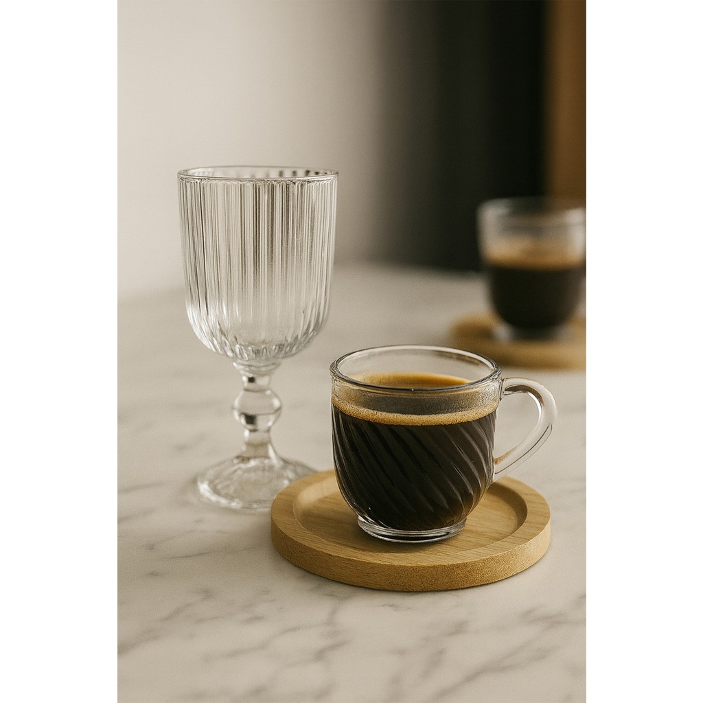 iselahome Norelle 6’lı Çizgili Cam Kahve Yanı Bardağı – Şık Ayaklı Cam Bardak Seti 10 cm - Şeffaf - 100 ml Fincan / Bardak / Kahve Takımı Fiyatı