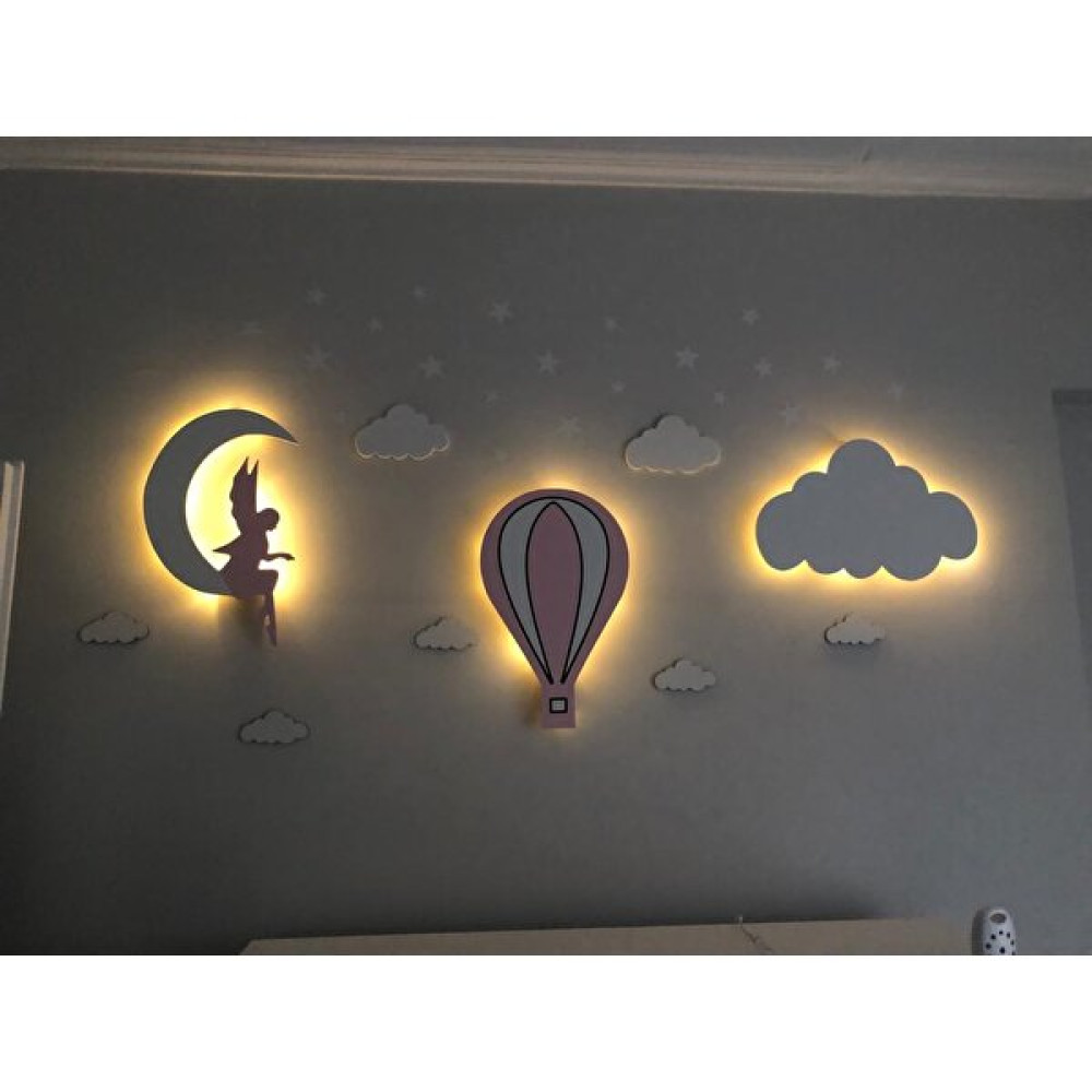 Işıklı Toplar Dükkanı Dekoratif Ahşap Çocuk Odası Ledli Gece Lambası Bebek-Çocuk Odası Fiyatı