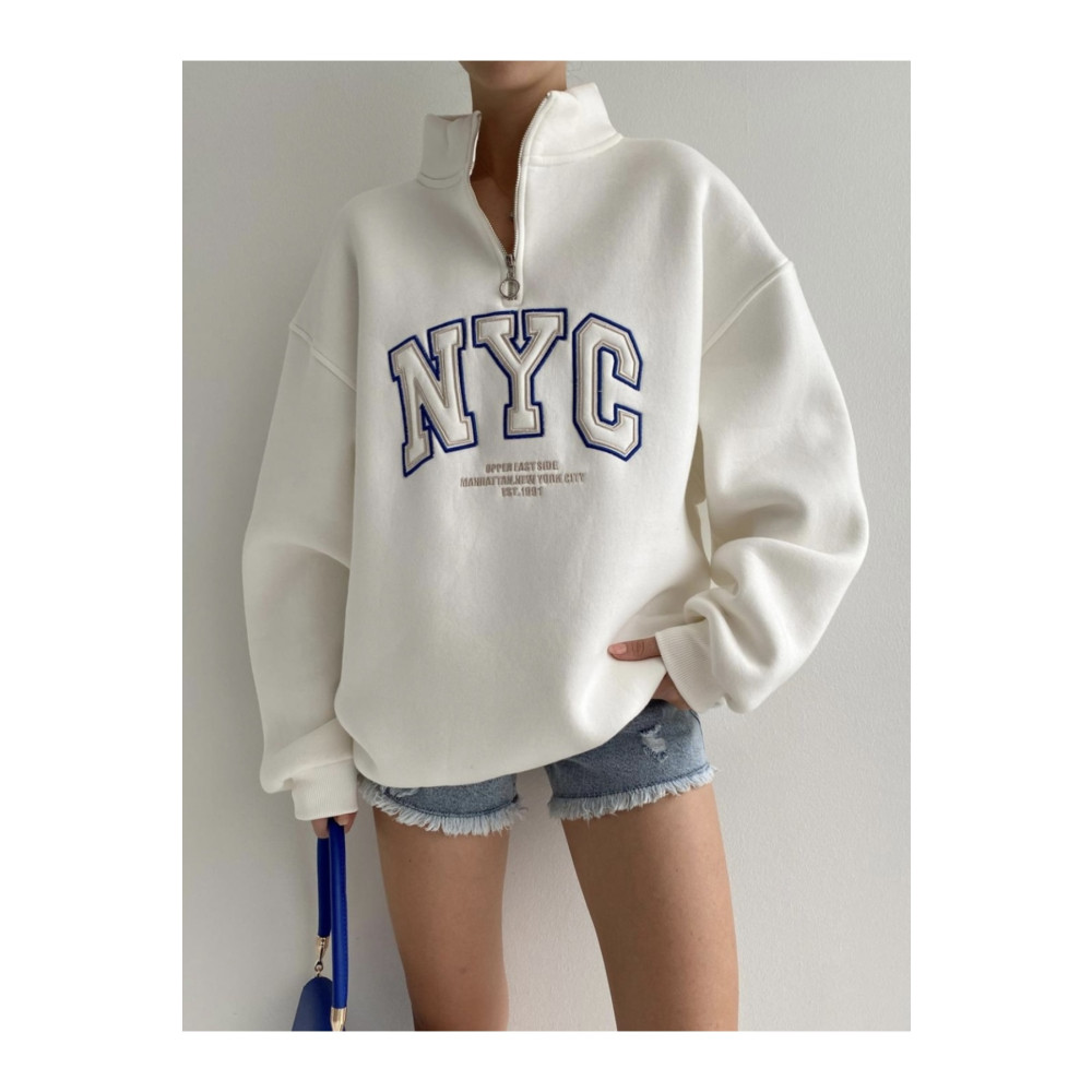 IŞILDA FASHION NYC NAKIŞLI FERMUARLI SWEATSHİRT L Beden Bayan Sweatshirt Fiyatı