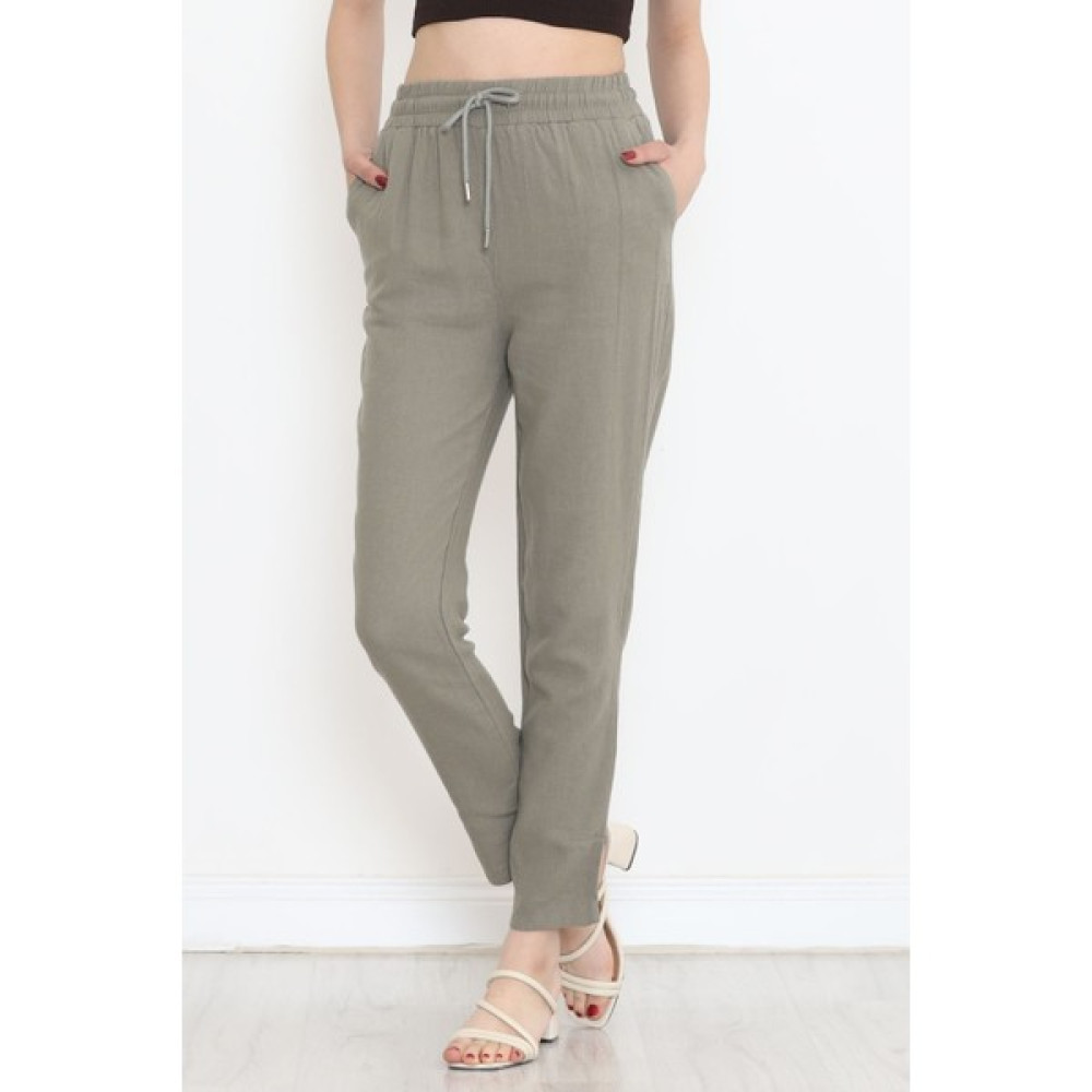 Işıltı Moda Havuç Paça Keten Pantolon Haki - 17666.1247. Erkek Pantolon Fiyatı