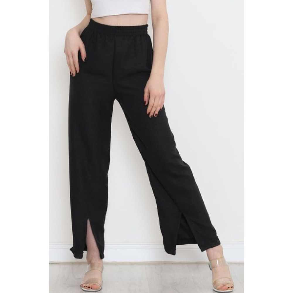Işıltı Moda Paça Yırtmaçlı Keten Pantolon Siyah - 15267.1726. Erkek Pantolon Fiyatı