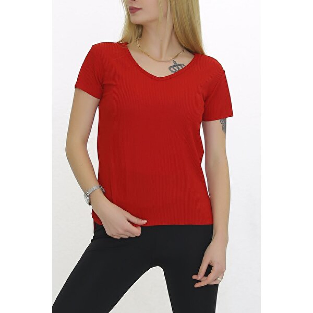 Işıltı Moda V Yaka Kaşkorse Tişört Bayan T-shirt Fiyatı