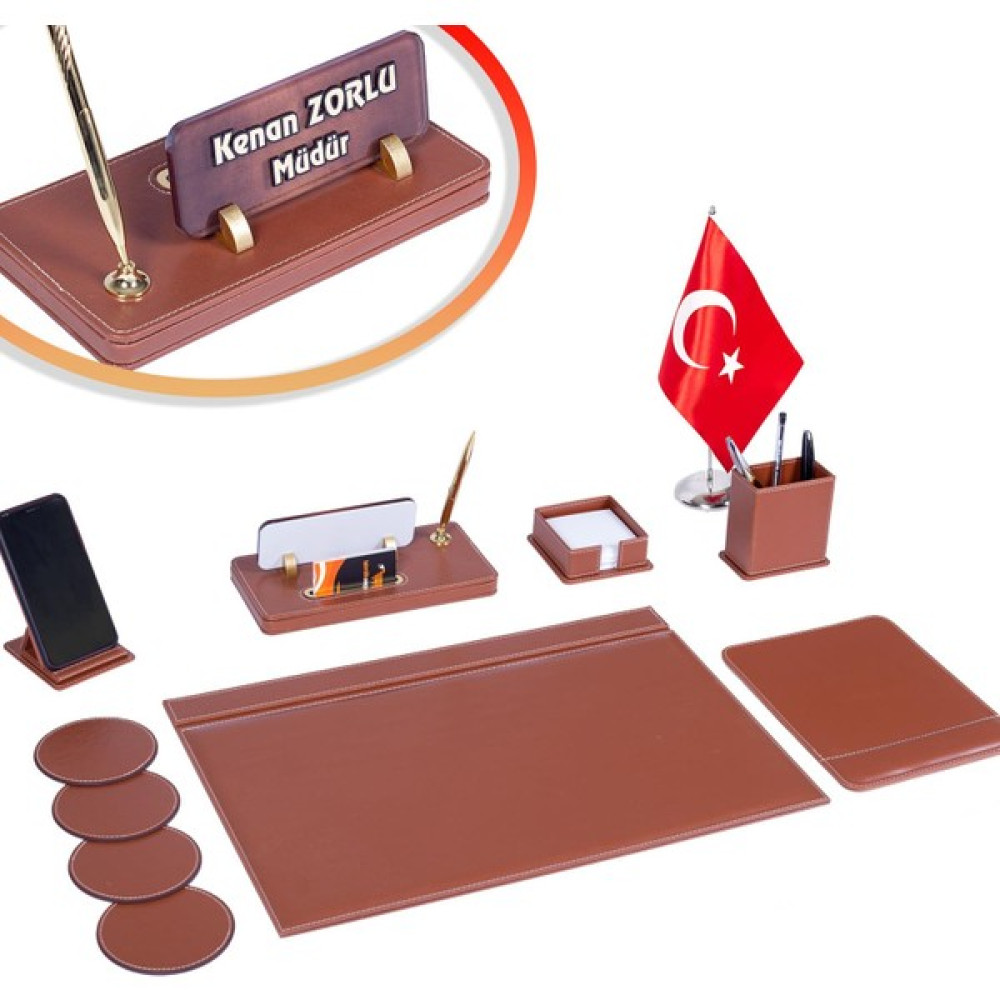 İsimlik Sepeti Bayraklı Taba Alaska Deri Sümen Takımı Masa Isimliği Sümen Seti - 1 Sümen Takımı Fiyatı