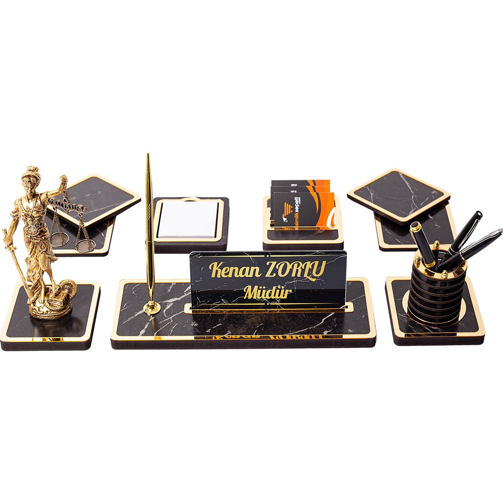 İsimlik Sepeti Mermer Desen 9 Parça Ahşap Masa İsimliği Ölçüler 32cm x 11cm Ofis Hediyesi Diğer Fiyatı