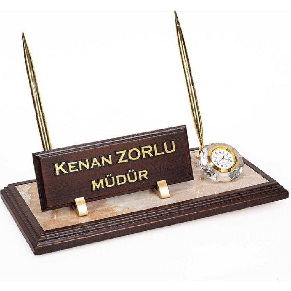 İsimlik Sepeti Mermer Zeminli Çift Kalemli Masa Isimlik Ahşap Masa Isimliği - Standart Ofis Seti Fiyatı