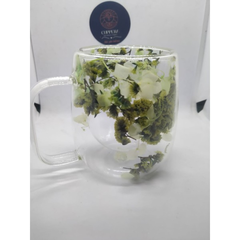 Isıya Dayanıklı Çift Cidarlı Kurutulmuş Canlı Çiçekli Kupa - 1 Adet - 250 ml Fincan / Bardak / Kahve Takımı Fiyatı