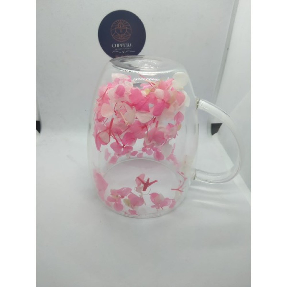 Isıya Dayanıklı Çift Cidarlı Kurutulmuş Canlı Çiçekli Kupa (Pembe&beyaz) - 1 Adet - 310 ml Fincan / Bardak / Kahve Takımı Fiyatı