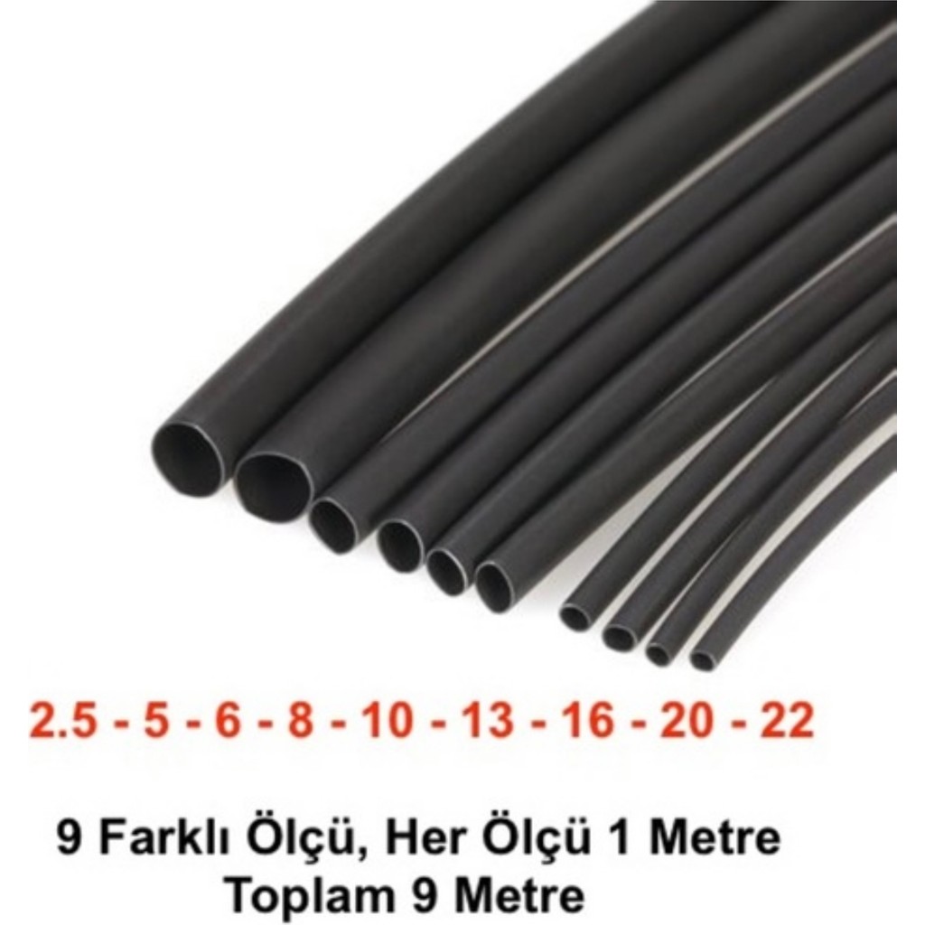 Isıyla Daralan Makaron Kablo Seti (9 Çeşit Herbiri 100 Cm) 9 Metre Diğer Fiyatı