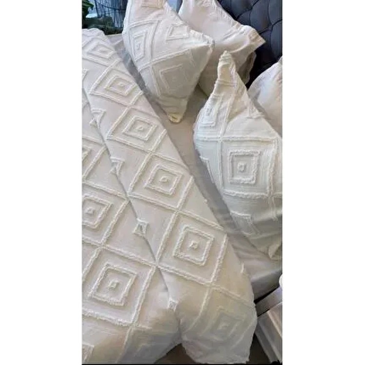 Iskandinav Çift Kişilik Yatak Örtüsü 240 x 250 cm ve 2 Adet Yastık Ekru - Beyaz Yastık Kılıfı Fiyatı