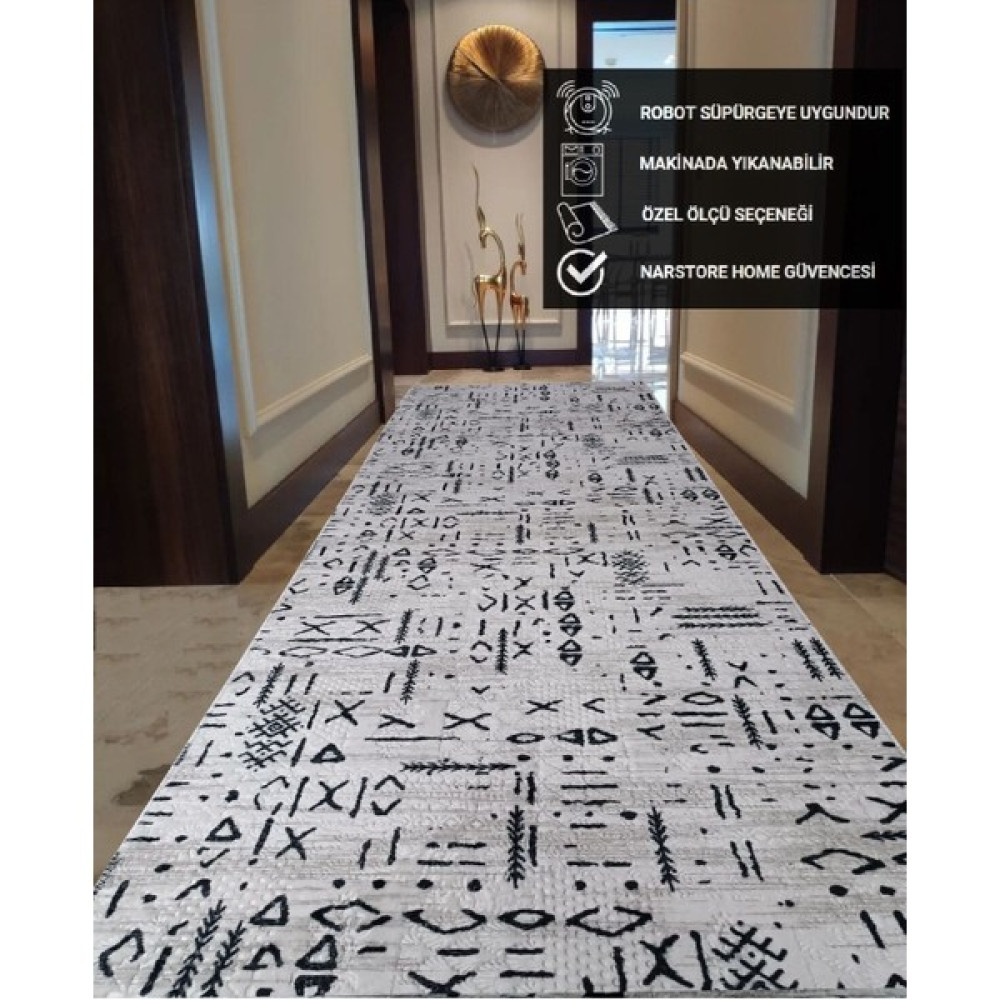 Iskandinav Kabartmalı Krem Kaymaz Taban Yıkanabilir Kesme Yolluk Halı - 80 x 100 cm Yolluk Fiyatı