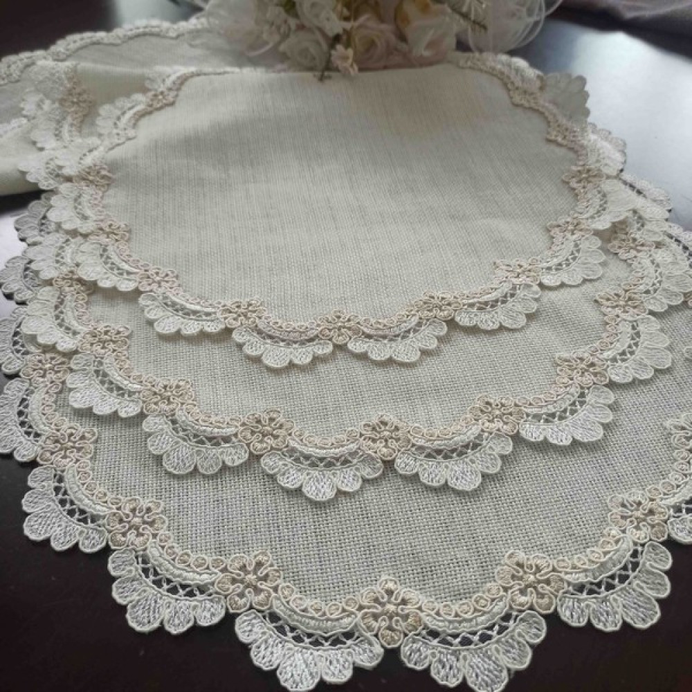 İşlemelik Linen Oda Takımı - Bej - 35 x 70 cm Masa Örtüsü Fiyatı