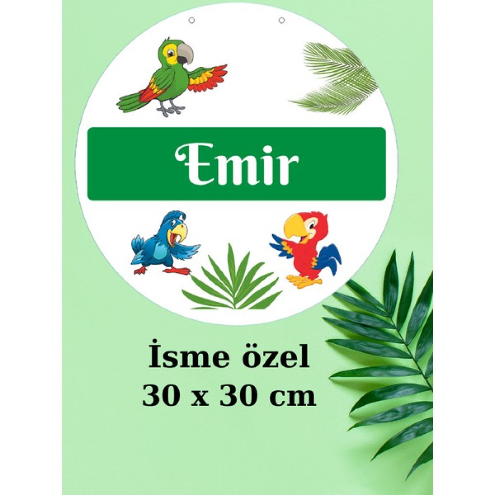 Isme Özel Yeni Doğan Bebek Çocuk Odası ve Kapı Süsü Papağan Temalı - 30x30 Bebek Odası Duvar Süsü Fiyatı