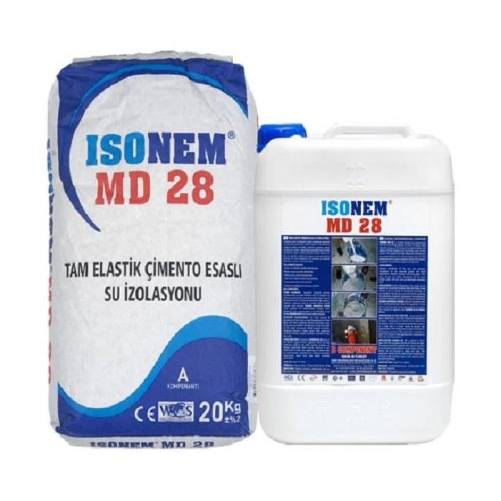 Isonem MD28 Tam Elastik Çimento Esaslı Su Izolasyonu 30 kg Set - 1 Adet Dış Cephe Yalıtım Malzemeleri Fiyatı