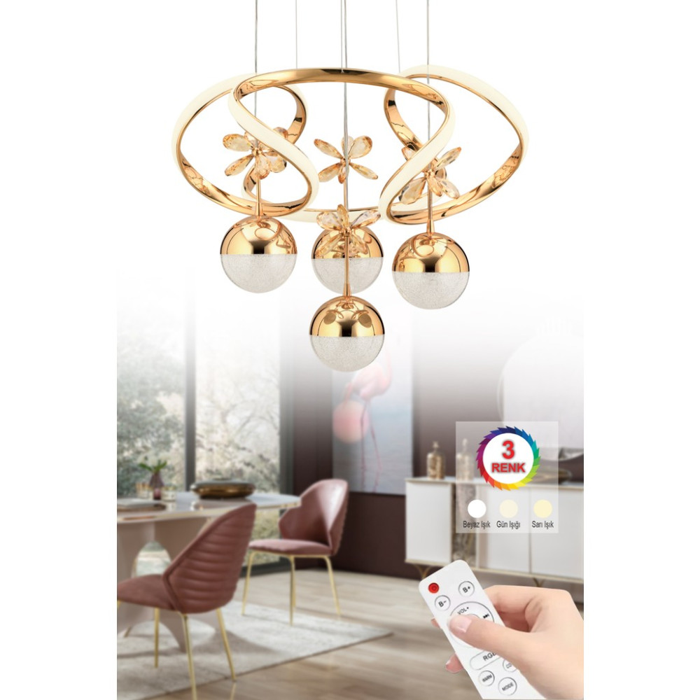 Istanbul Avize Rodin 3+1 Gold Sarkıt Üç Renk Kristal Taşlı Avize Avize Fiyatı