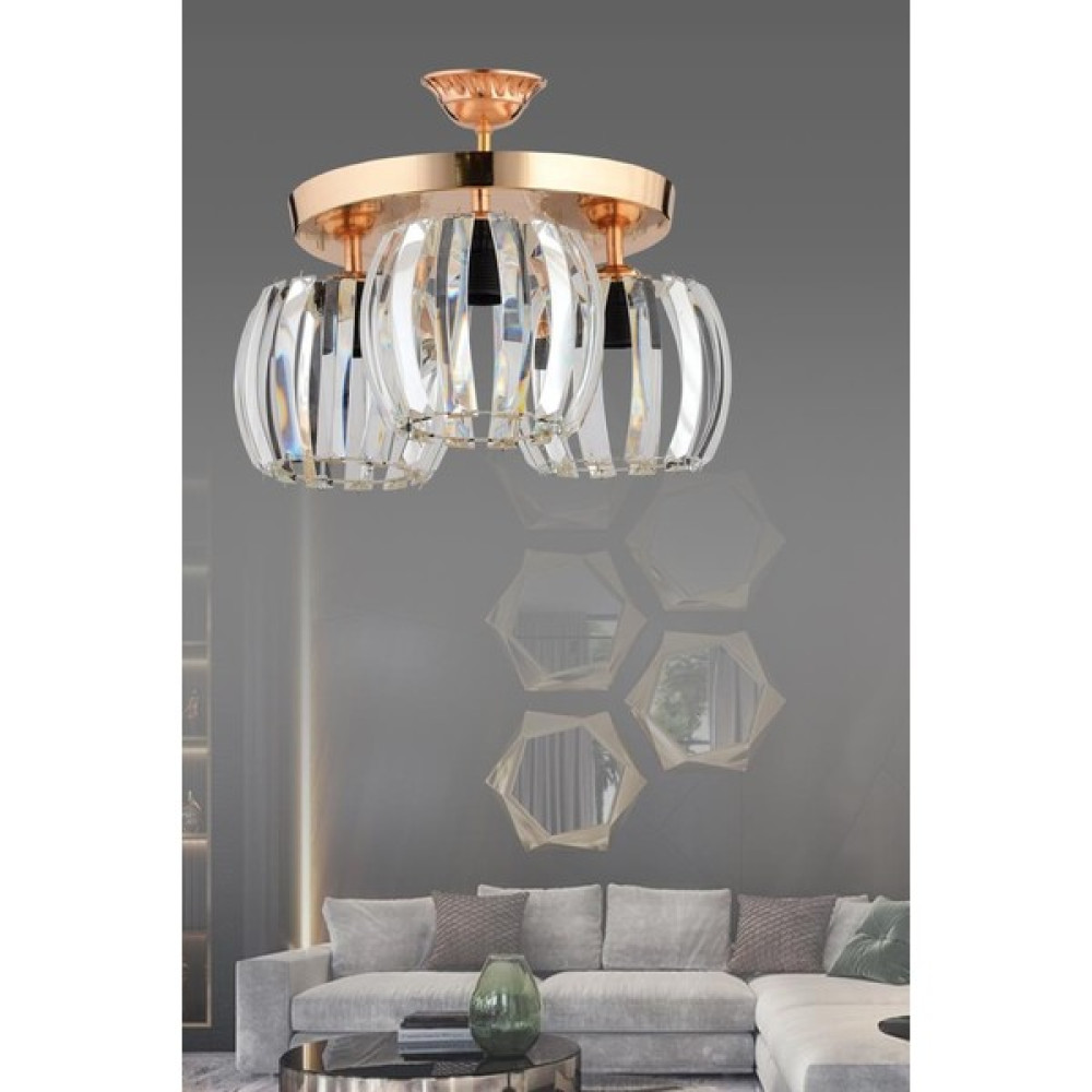 İstanbul Avize Venüs 3'lü Plafonyer Gold Kristal Taşlı Avize Avize Fiyatı