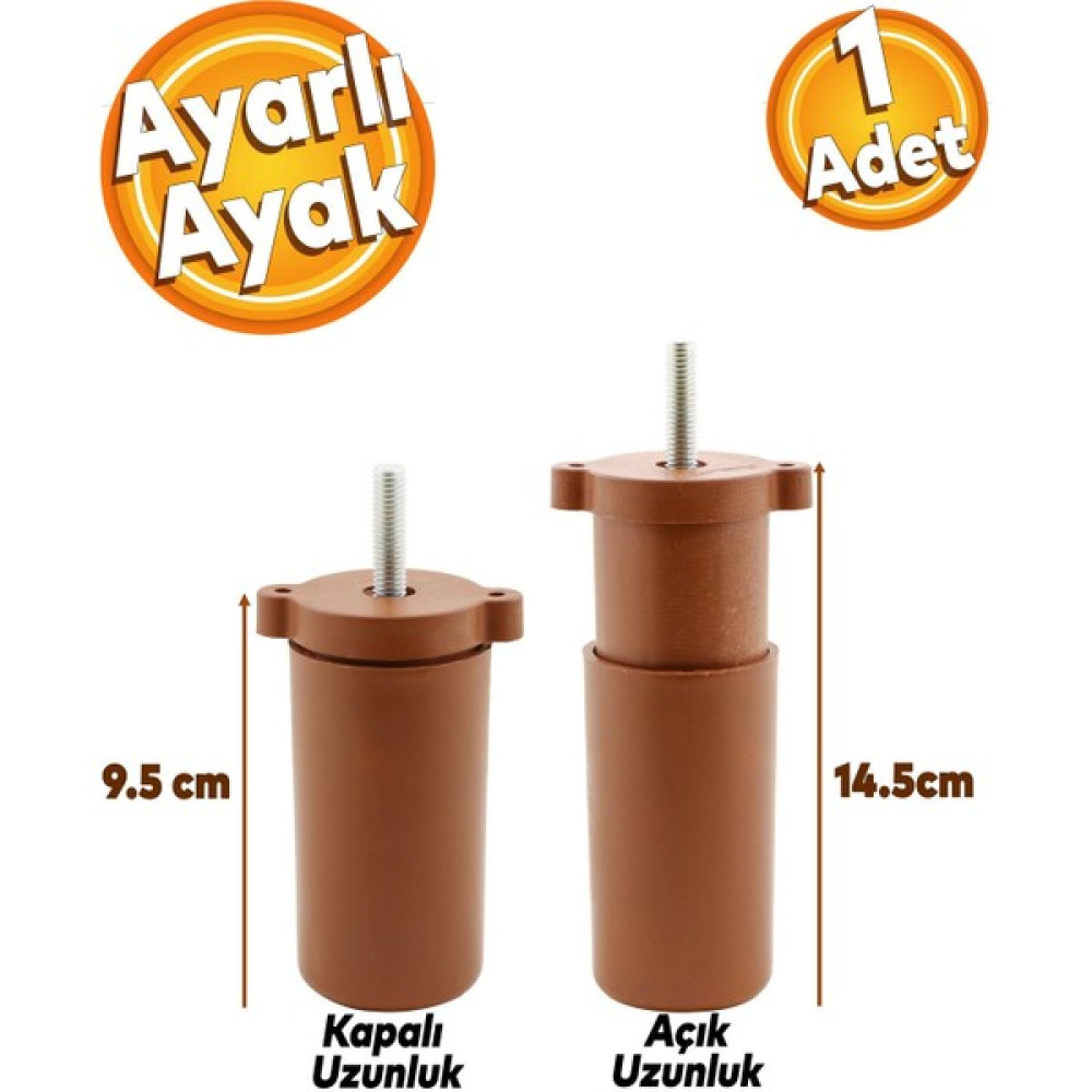 İstanbul e-Hırdavat Gizli Mobilya Kanepe Sehpa Koltuk Kahvereng Orta Destek Ayağı Ayarlanabilir 9.5 cm I Baza Ayak - Ayarlı Orta Ayak - Kahverengi Nalburiye & Hırdavat Fiyatı