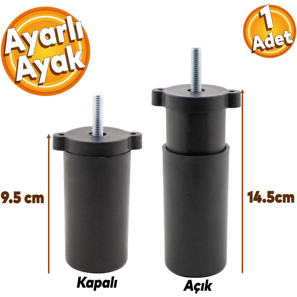 İstanbul e-Hırdavat Gizli Mobilya Kanepe Sehpa Tv Ünitesi Koltuk Orta Destek Ayağı Ayarlanabilir 9.5 cm Siyah Baza Ayak 1 Adet Koltuk Fiyatı