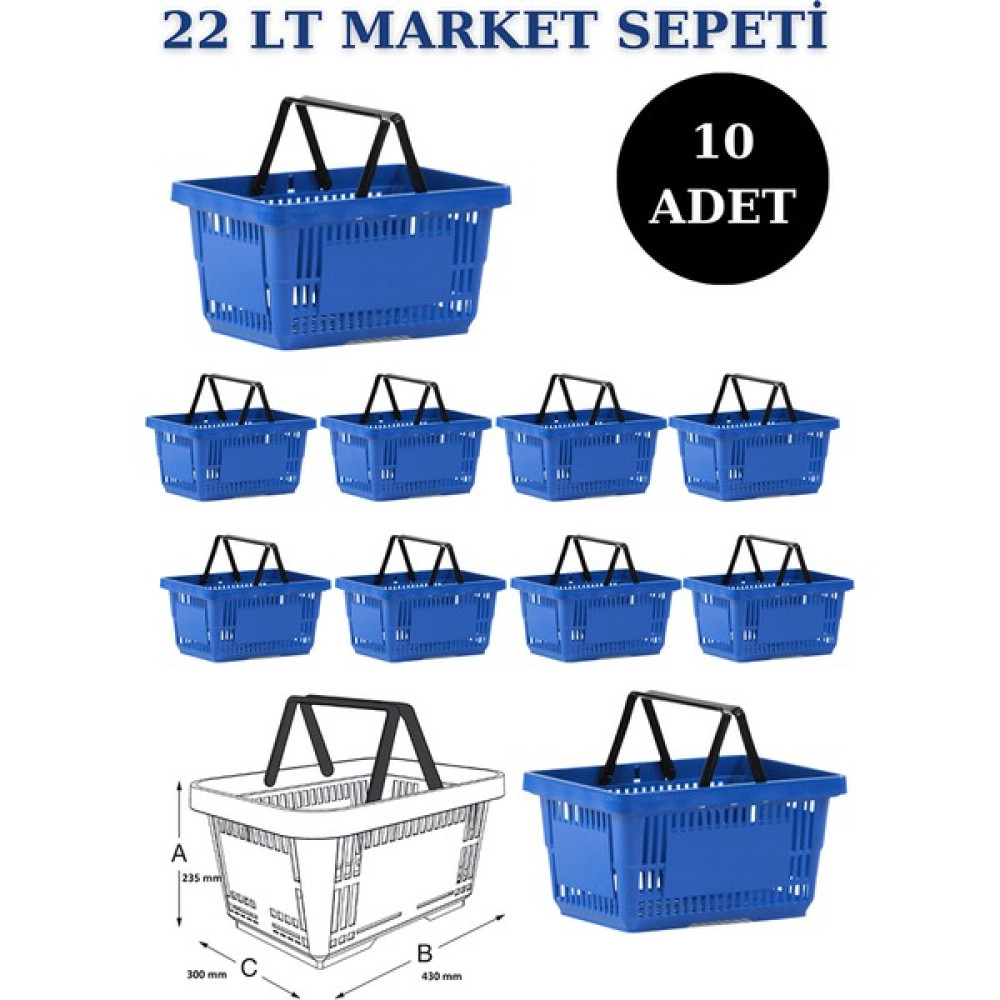 İstanbul Manken 10 Adet 22 Litre Market Sepeti, Alışveriş Sepeti, Saplı Market Sepeti Sepet Fiyatı