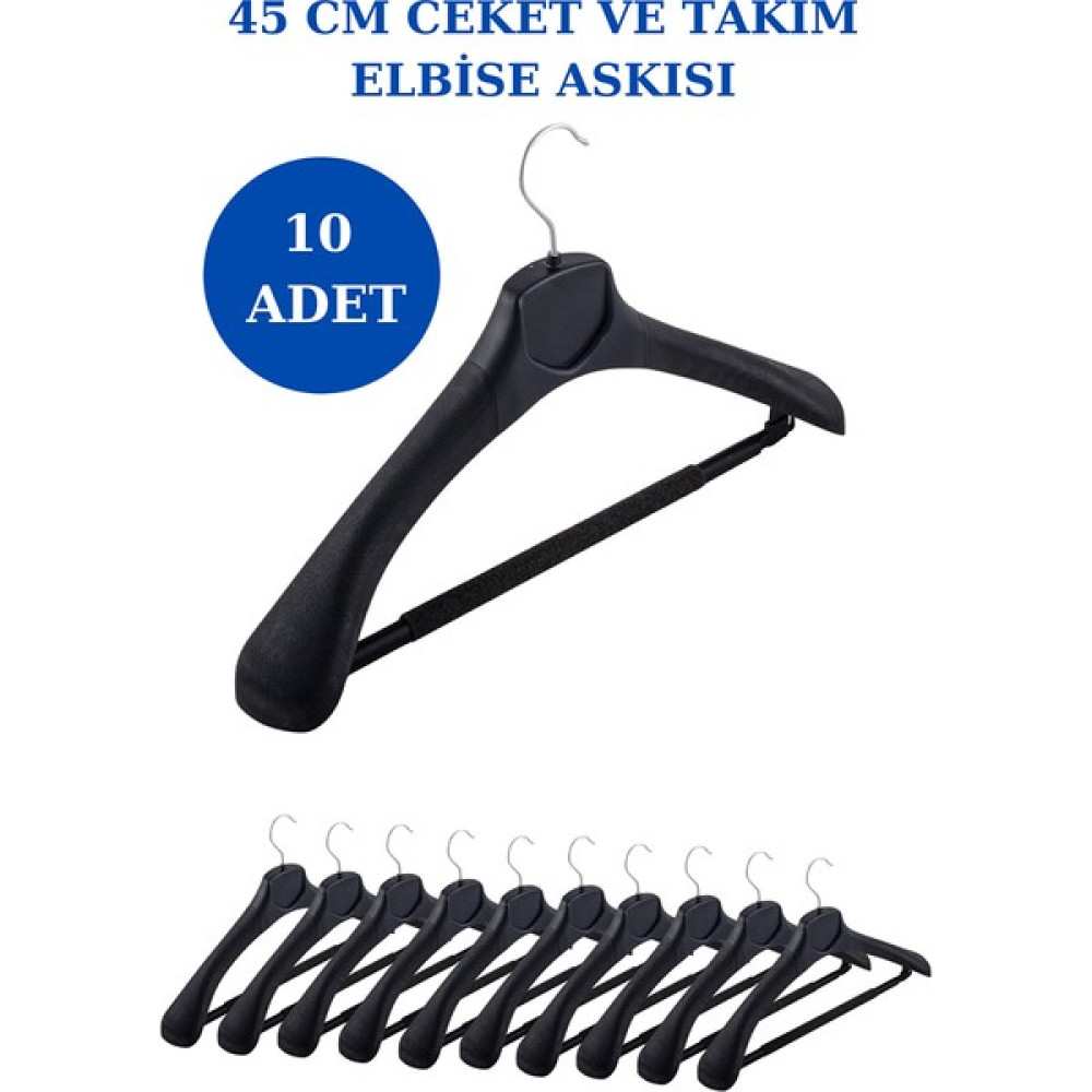 İstanbul Manken 10 Adet Plastik Yüksek Kalite Ceket Askısı, Elbise Askısı, Takım Elbise Askısı - Siyah Eşya Saklama / Düzenleme Fiyatı
