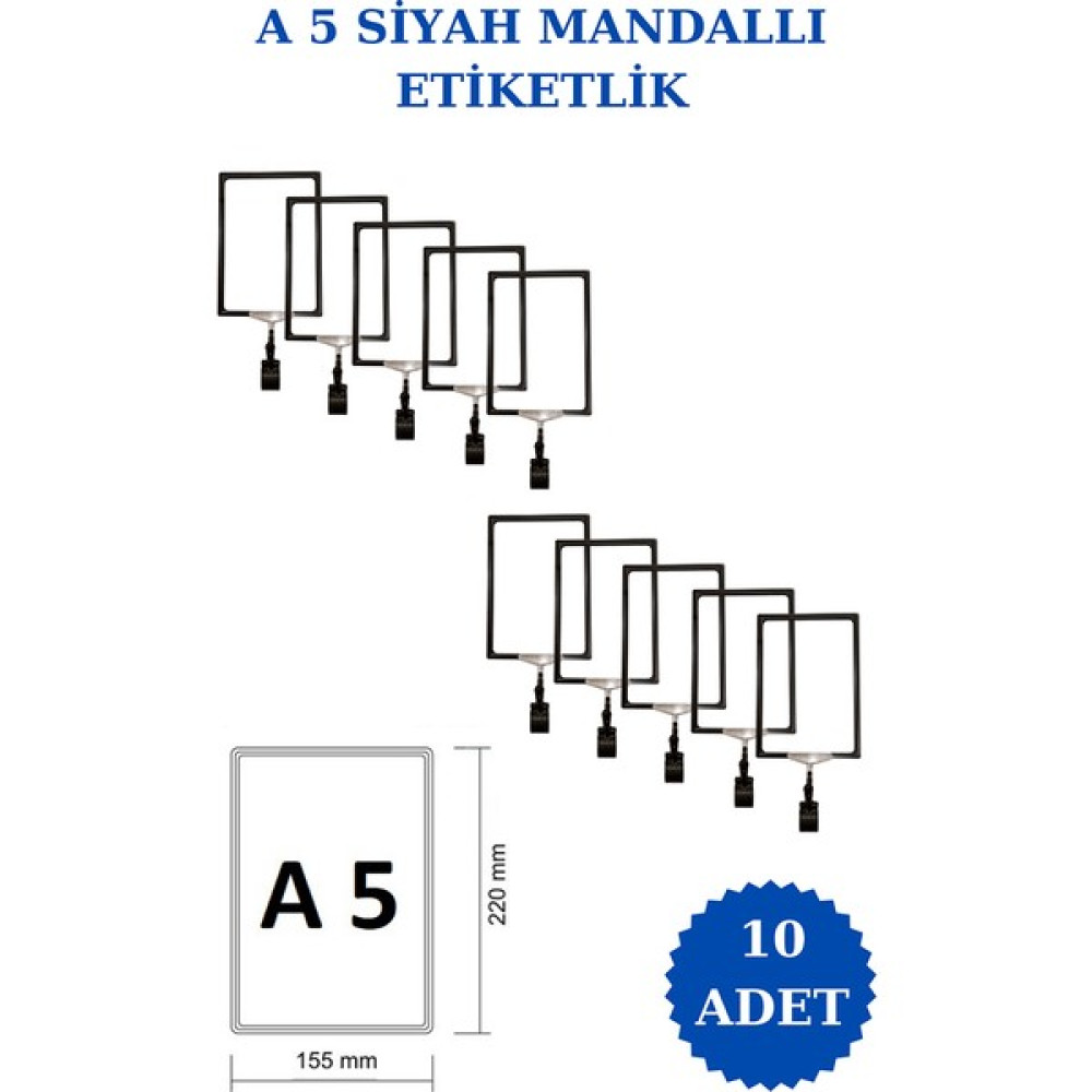 İstanbul Manken 10 Adet Siyah A5 Mandallı Raf Etiketi Sepet Etiketi Çerçeveli Etiketlik Eşek Askılık Etiketi Sarf Tüketim Malzemeleri Fiyatı