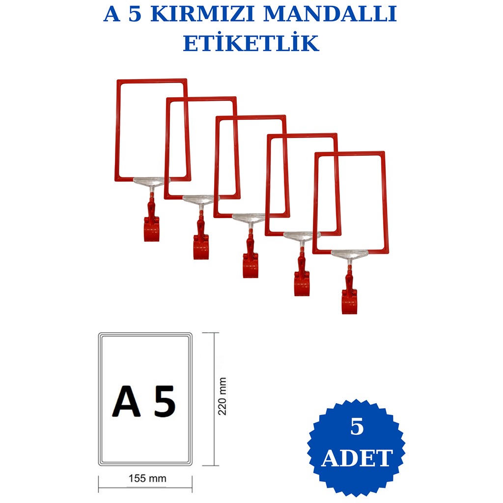 İstanbul Manken 5 Adet A5 Mandallı Raf Etiketi Sepet Etiketi Çerçeveli Etiketlik Eşek Askılık Etiketi Sarf Tüketim Malzemeleri Fiyatı