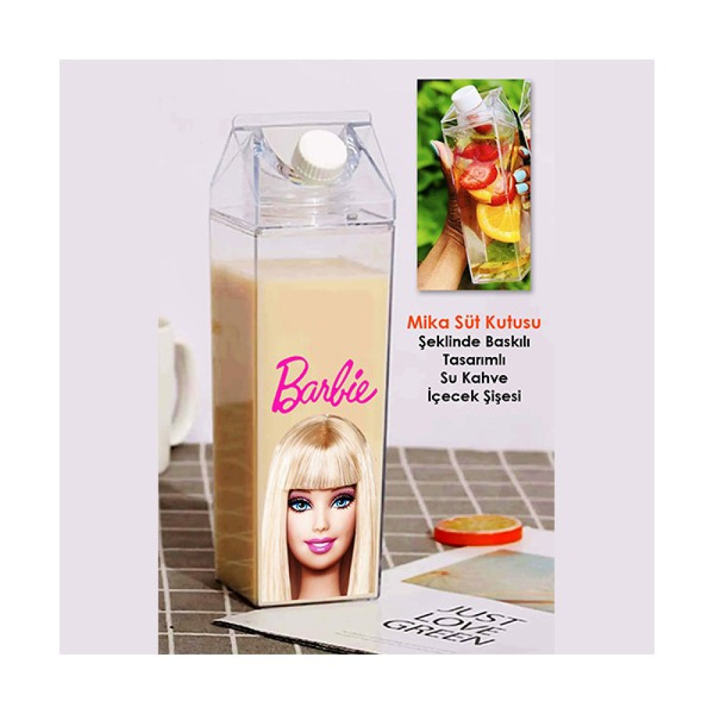İşte Bu Barbie Baskılı Mika Süt Kutu Tasarımlı Su Kahve Içecek Şişesi - Cam Değildir - 500 ml - Şeffaf Fincan / Bardak / Kahve Takımı Fiyatı
