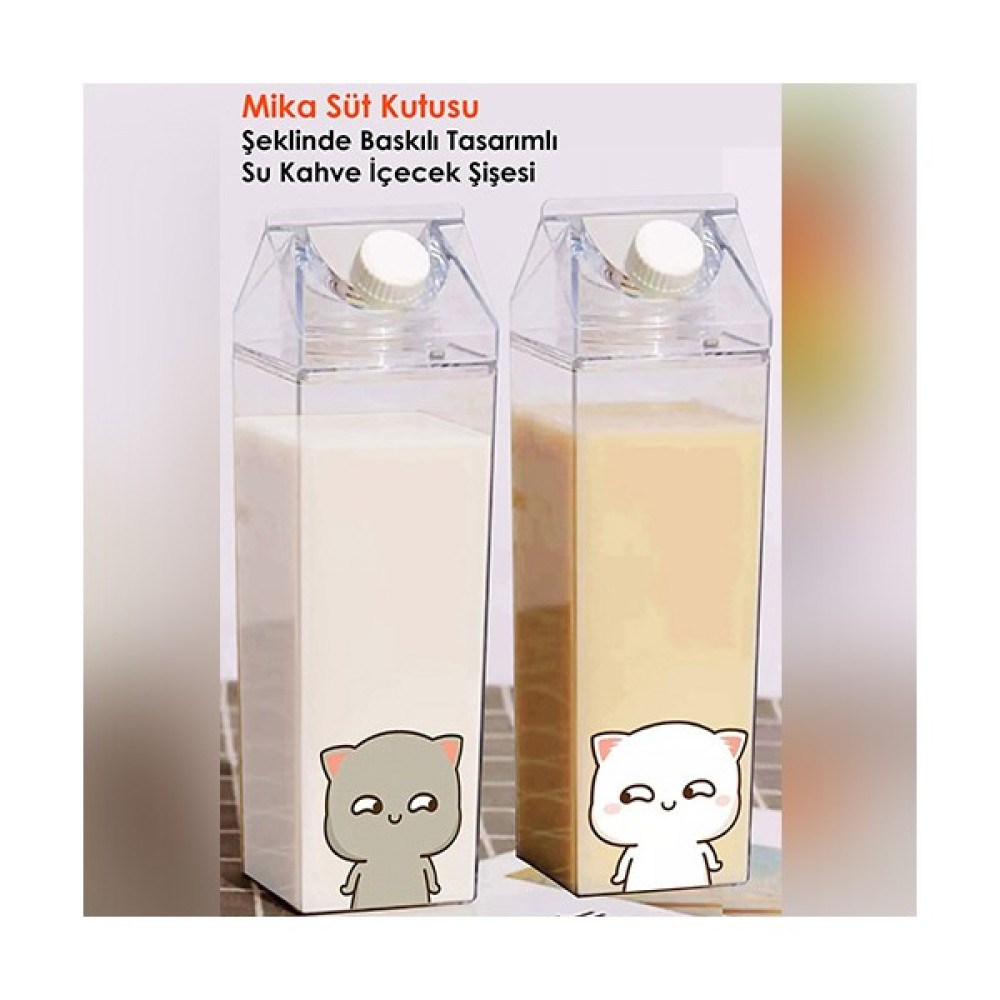 İşte Bu Dudu Bubu Ayıcık Sevgili Çift Baskılı Mika Süt Kutu Tasarımlı Su Kahve Şişesi Ikili Set -Cam Değildir- 500 ml - Şeffaf Fincan / Bardak / Kahve Takımı Fiyatı