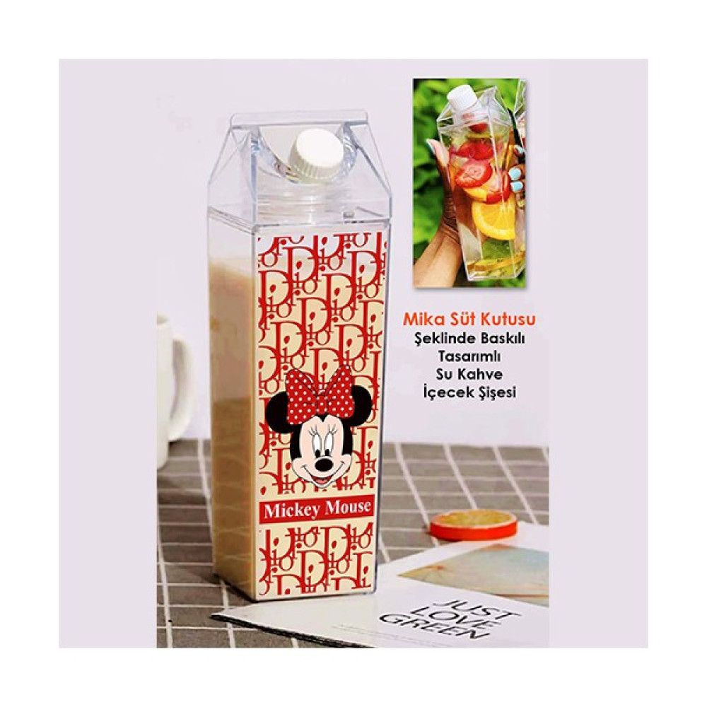 İşte Bu Mickey Mouse Baskılı Mika Süt Kutu Tasarımlı Su Kahve Içecek Şişesi - Cam Değildir - 500 ml - Şeffaf Fincan / Bardak / Kahve Takımı Fiyatı