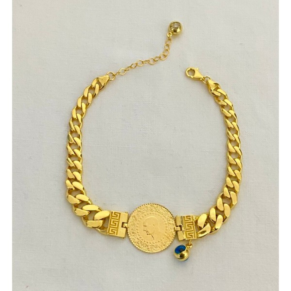 İtalyan Gurmet Zincirli 22 Ayar Çeyrekli Bileklik - Ayarlanabilir - Gold Saat ve Bileklik Aksesuarı Fiyatı