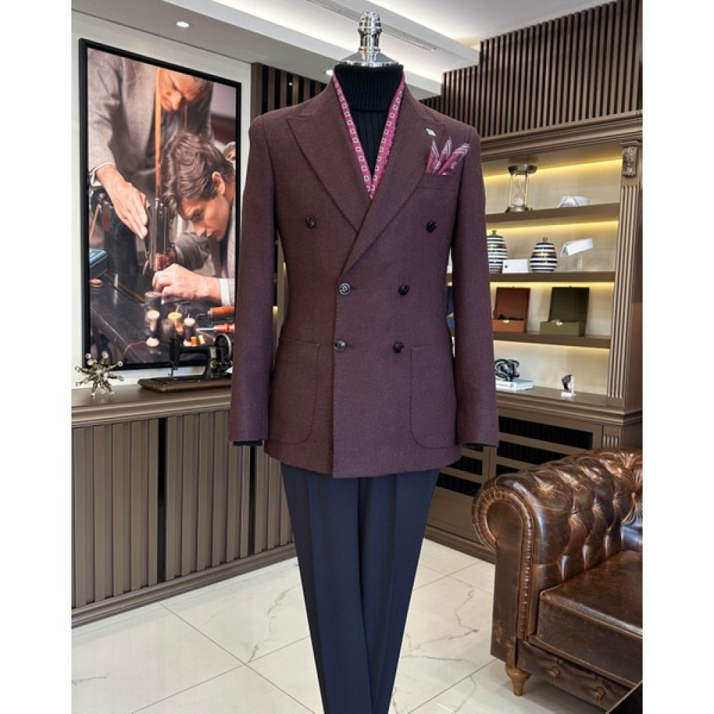 Italyan Stil Slim Fit Kruvaze Erkek Ceket Bordo T10970 Erkek Ceket Fiyatı