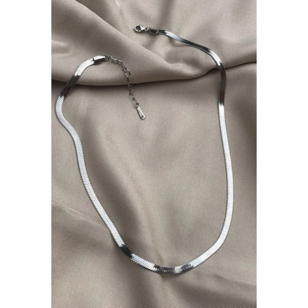 İtalyan Zincir Gümüş, Çelik İtalyan Zinciri Kolye, Unisex Yassı İtalyan Zincir Kolye - Gümüş - 40 cm Bijuteri Kolye Fiyatı