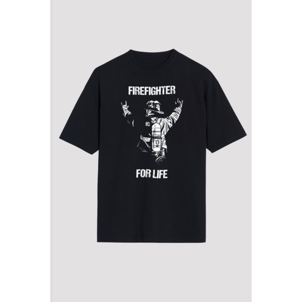 Itfaiyeci Baskılı Unisex Siyah Oversize T-Shirt Bayan T-shirt Fiyatı
