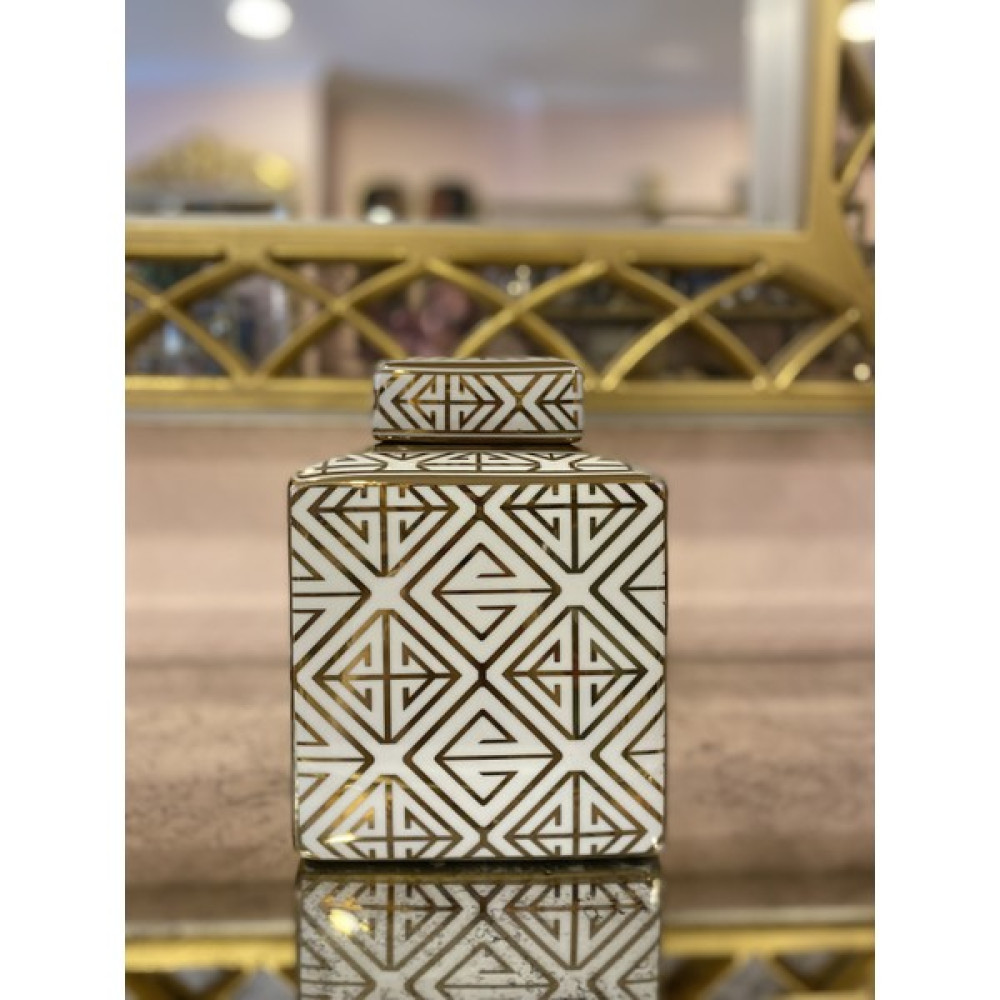 Ithal Gold Çizgili Kapaklı Küp Vazo Vazo Fiyatı